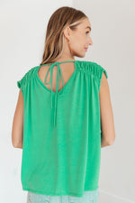 Hazel Blues® |  Ruched Cap Sleeve Top in Emerald