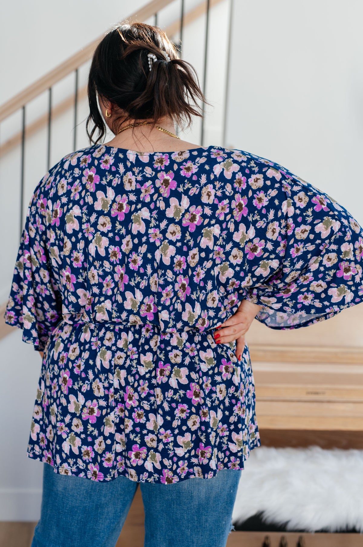 Hazel Blues® |  Dearest Dreamer Peplum Top in Navy Floral