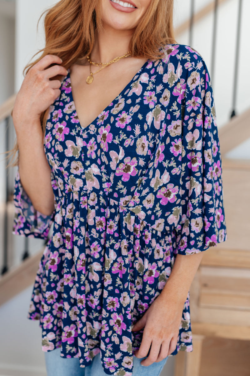 Hazel Blues® |  Dearest Dreamer Peplum Top in Navy Floral