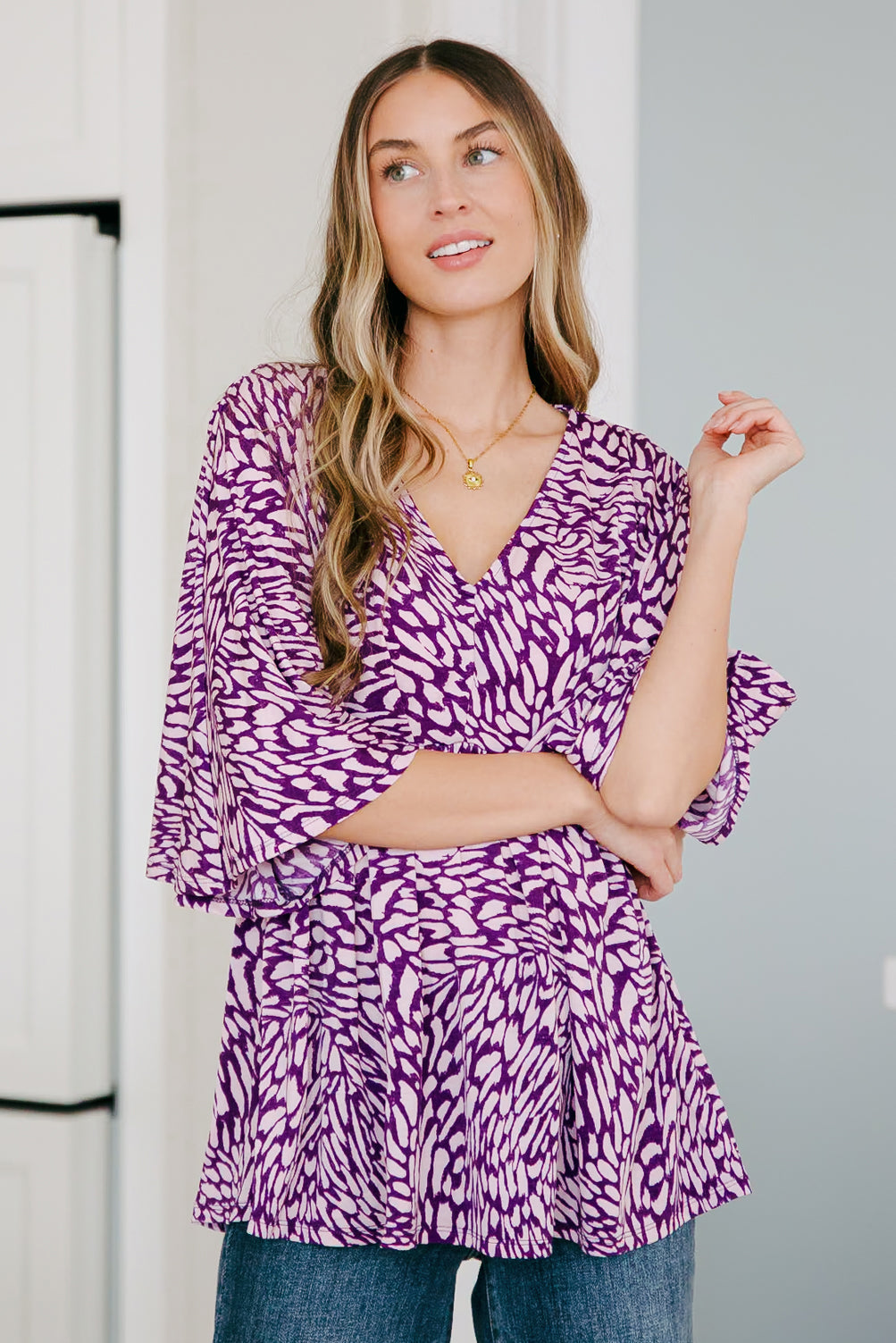 Hazel Blues® |  Dearest Dreamer Peplum Top in Painted Purple