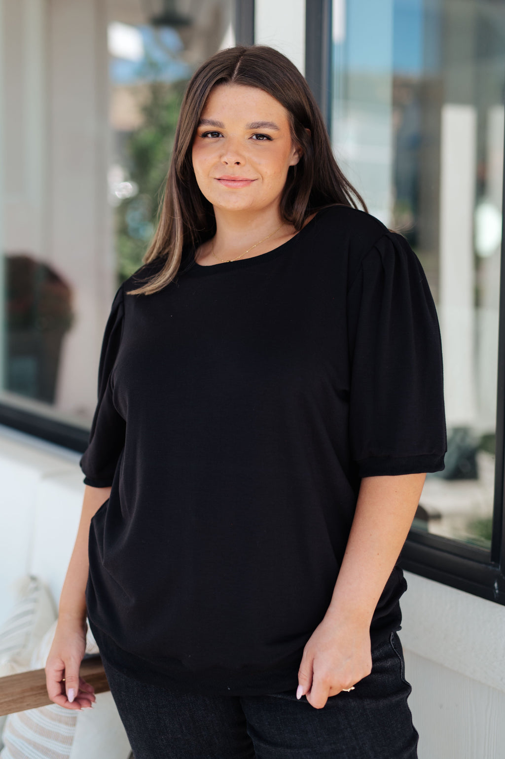 Hazel Blues® |  Evidently Different Puff Sleeve Top