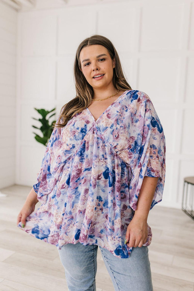 Hazel Blues® | Fabled in Floral Draped Peplum Top in Blue - Hazel Blues®