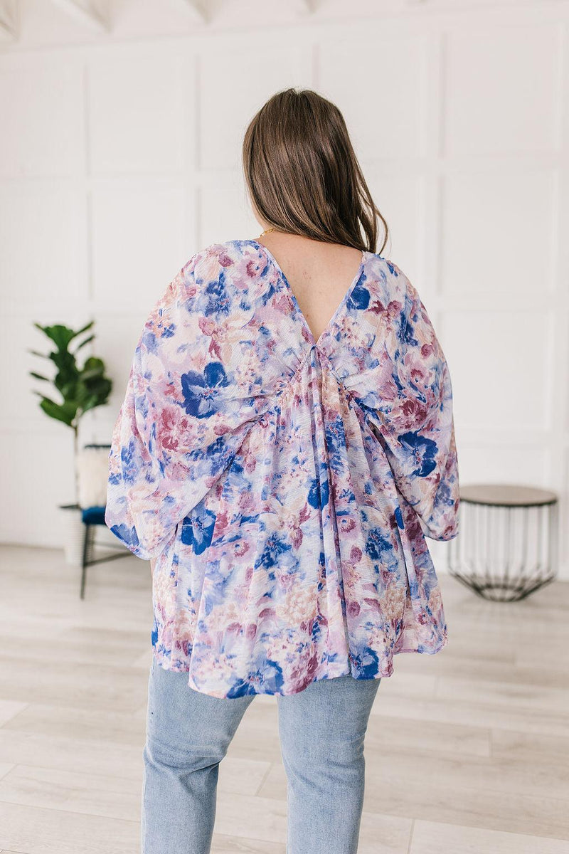 Hazel Blues® | Fabled in Floral Draped Peplum Top in Blue - Hazel Blues®