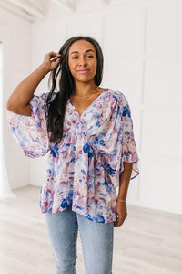 Hazel Blues® | Fabled in Floral Draped Peplum Top in Blue - Hazel Blues®