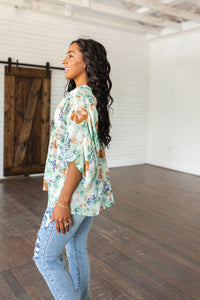 Hazel Blues® |  Fabled in Floral Draped Peplum Top in Ivory