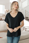 Hazel Blues® |  Frequently Asked Questions V-Neck Top in Black