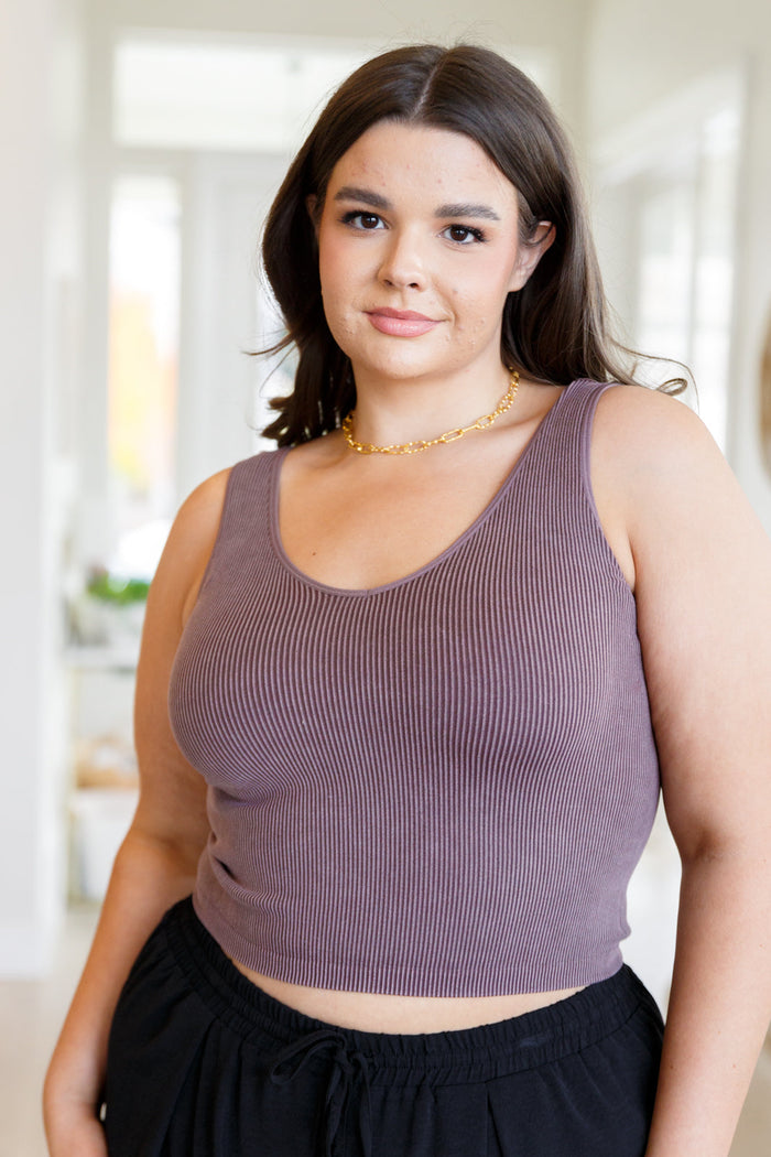 Hazel Blues® |  Fundamentals Ribbed Seamless Reversible Tank in Brown