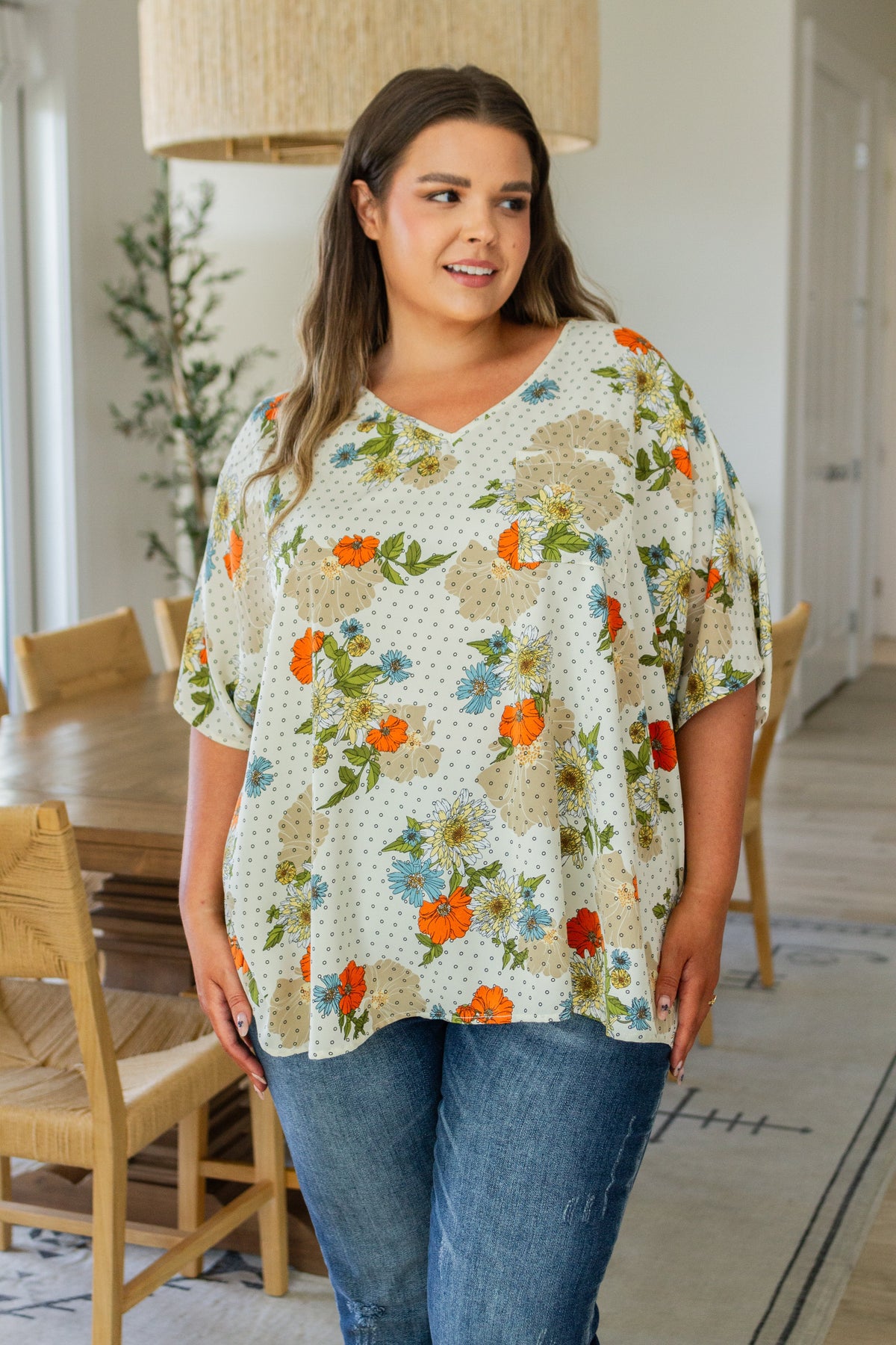 Hazel Blues® |  Good Morning Floral V-Neck Blouse