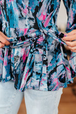 Hazel Blues® |  Have it All Angel Sleeve Top in Abstract Magenta