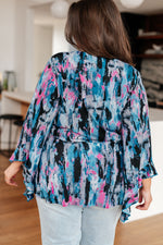 Hazel Blues® |  Have it All Angel Sleeve Top in Abstract Magenta