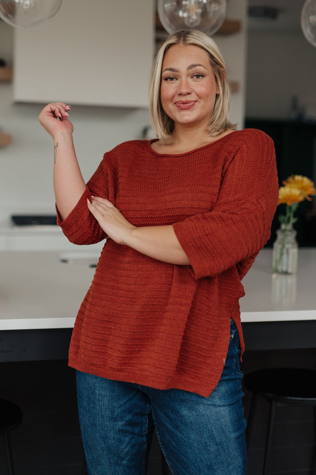 Hazel Blues® |  High Tide Oversize Top in Rust