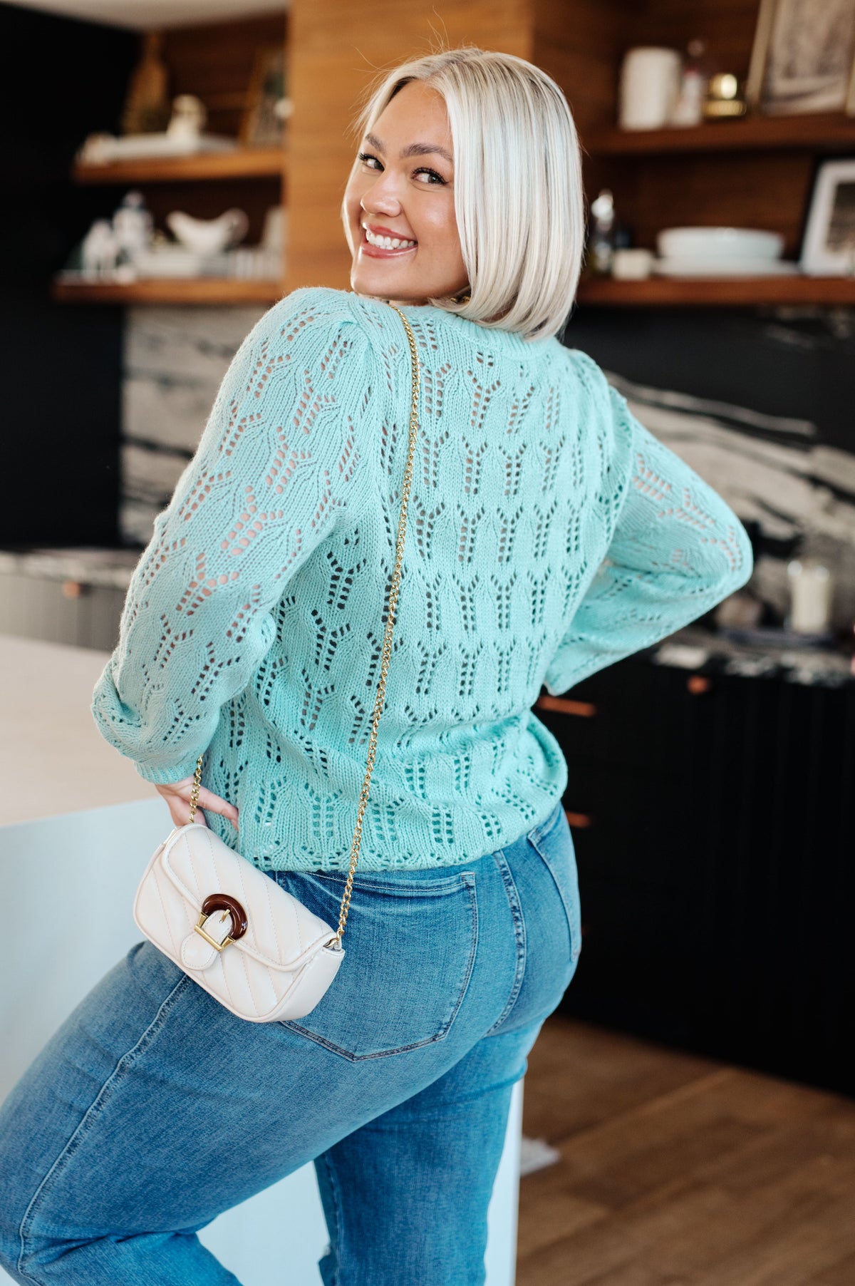 Hazel Blues® |  Hole In One Sheer Pointelle Knit Sweater