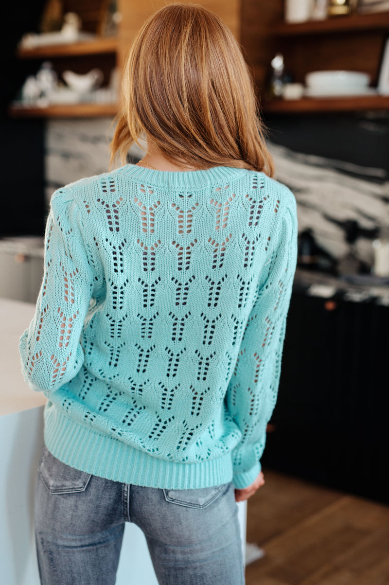 Hazel Blues® |  Hole In One Sheer Pointelle Knit Sweater