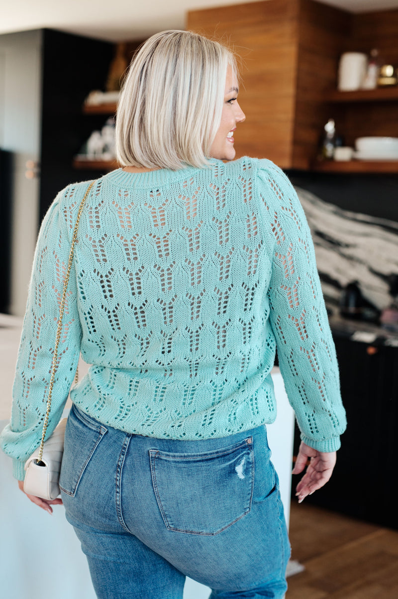 Hazel Blues® |  Hole In One Sheer Pointelle Knit Sweater