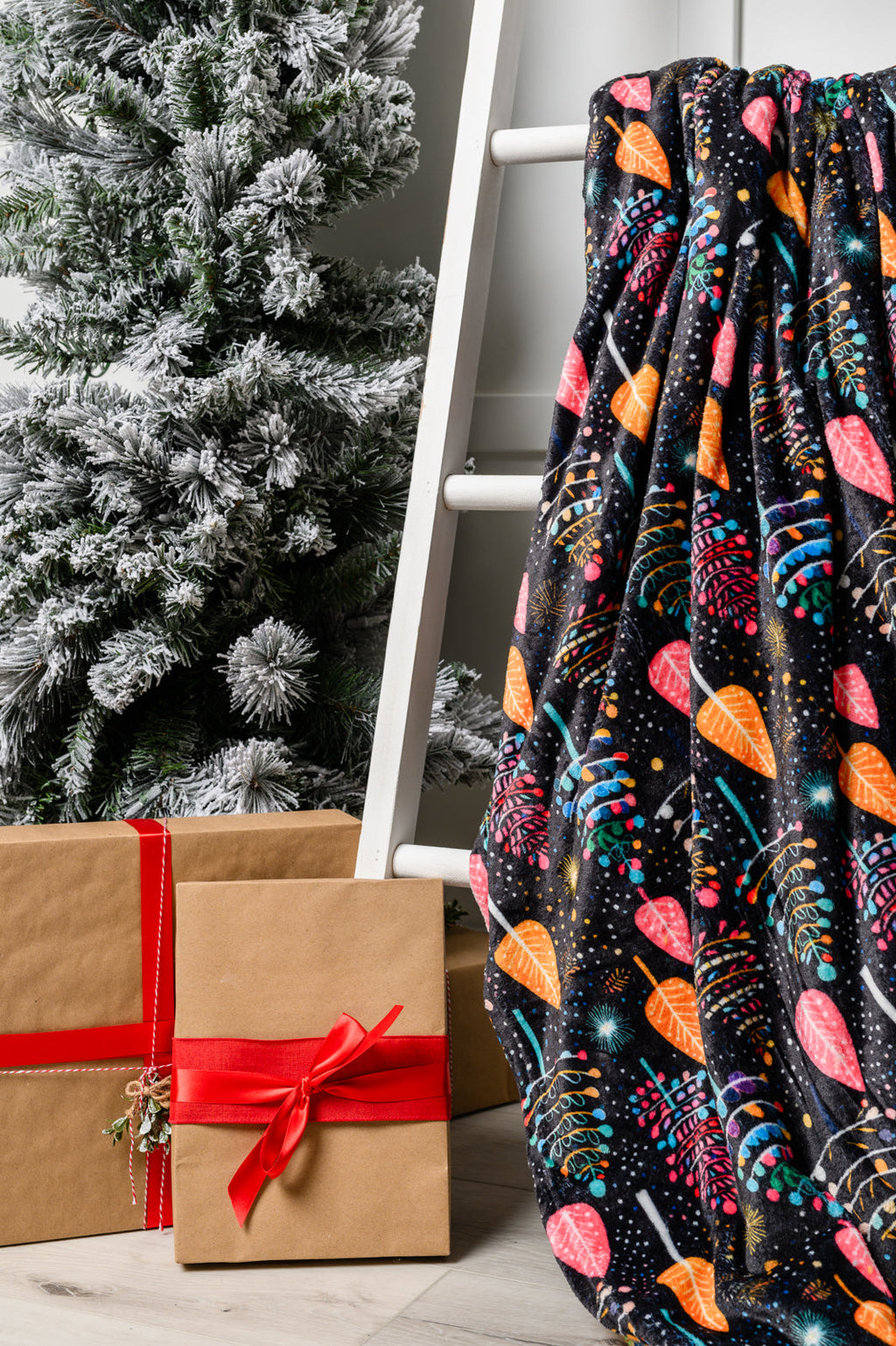Hazel Blues® |  Holiday Fleece Blanket in Neon Trees