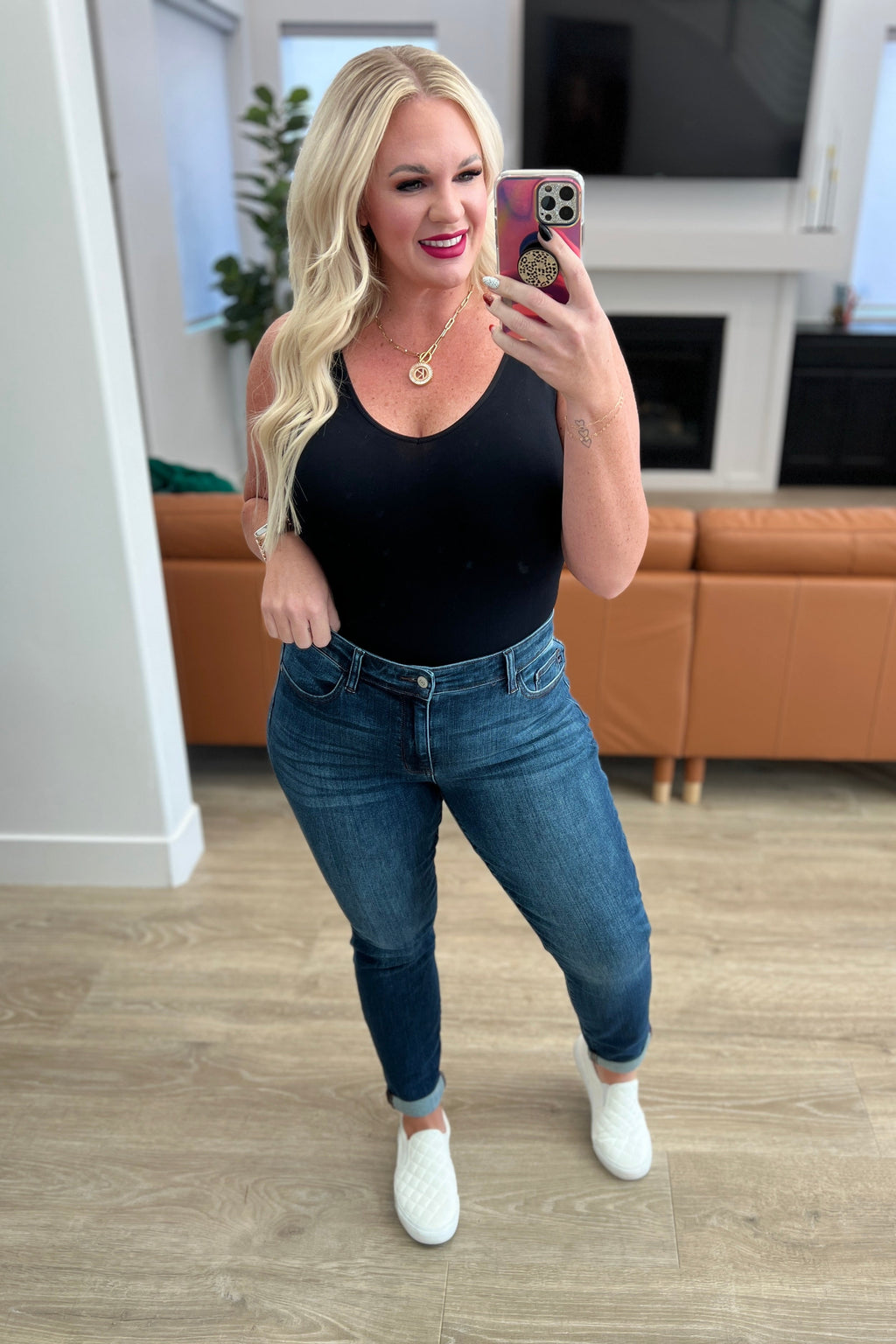 Hazel Blues® |  Amber Mid Rise Cuffed Slim Fit Jeans