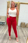 Hazel Blues® | Ruby High Rise Control Top Garment Dyed Skinny Jeans in Red - Hazel Blues®