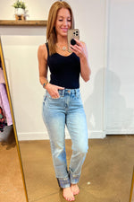 Miranda High Rise Plaid Cuff Vintage Straight Jeans - Hazel Blues®
