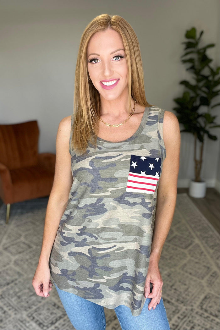 Hazel Blues® | Camouflage Flag Pocket Tank - Hazel Blues®