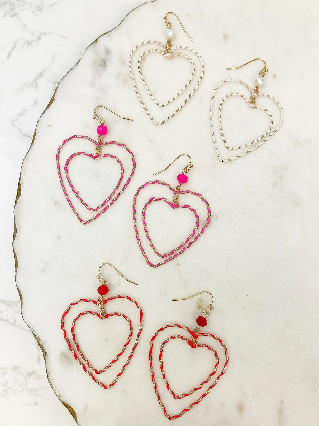 Hazel Blues® |  PREORDER: Wrapped Double Heart Dangle Earrings in Assorted Color