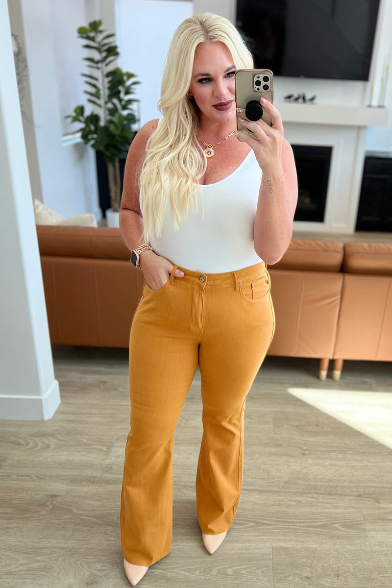 Hazel Blues® |  Melinda High Rise Control Top Flare Jeans in Marigold