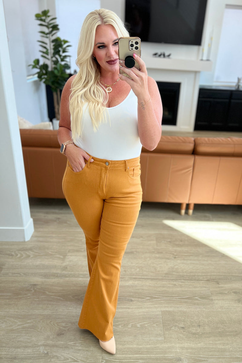 Hazel Blues® |  Melinda High Rise Control Top Flare Jeans in Marigold