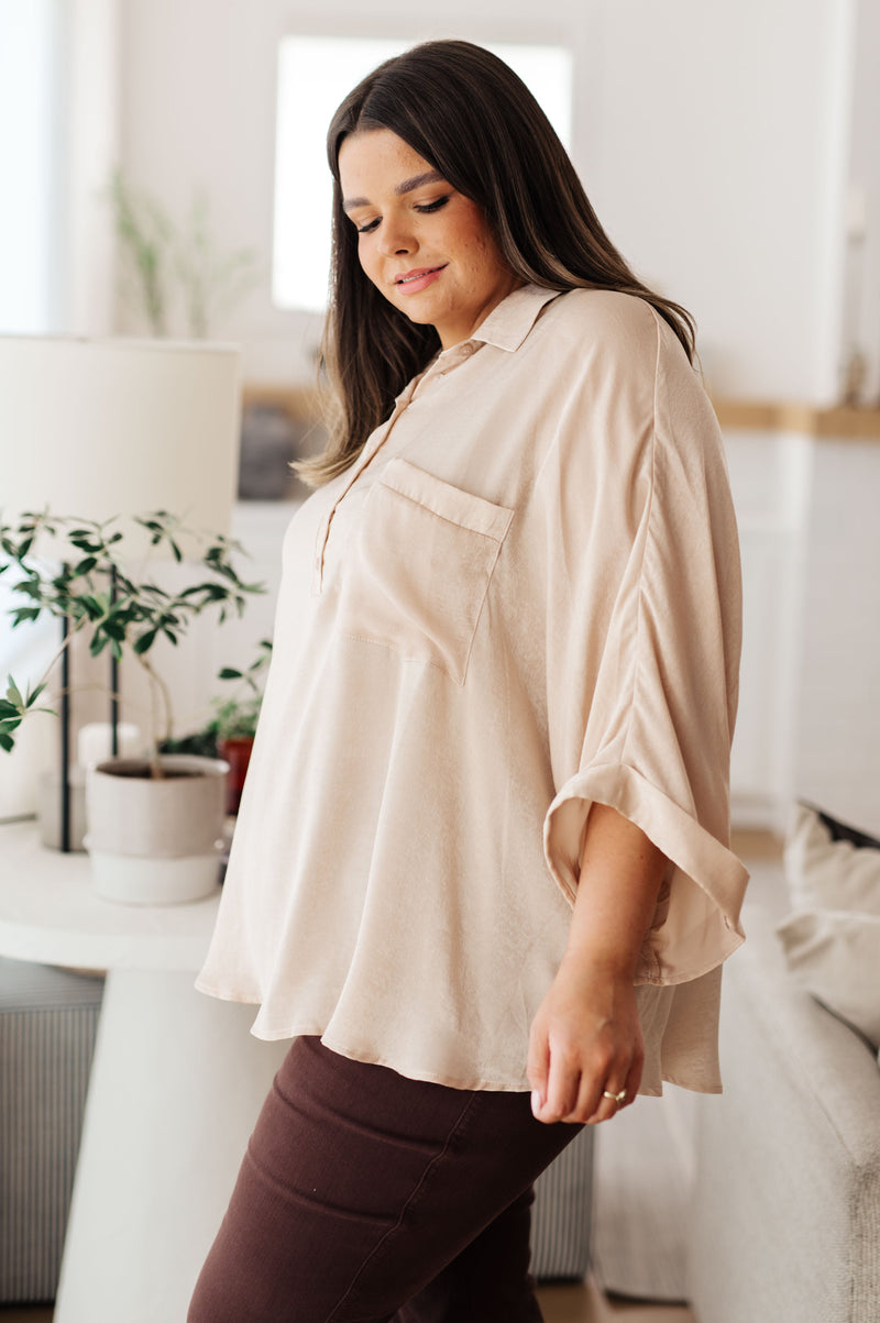 Hazel Blues® |  In Your Thoughts Oversized Dolman Sleeve Top in Champagne