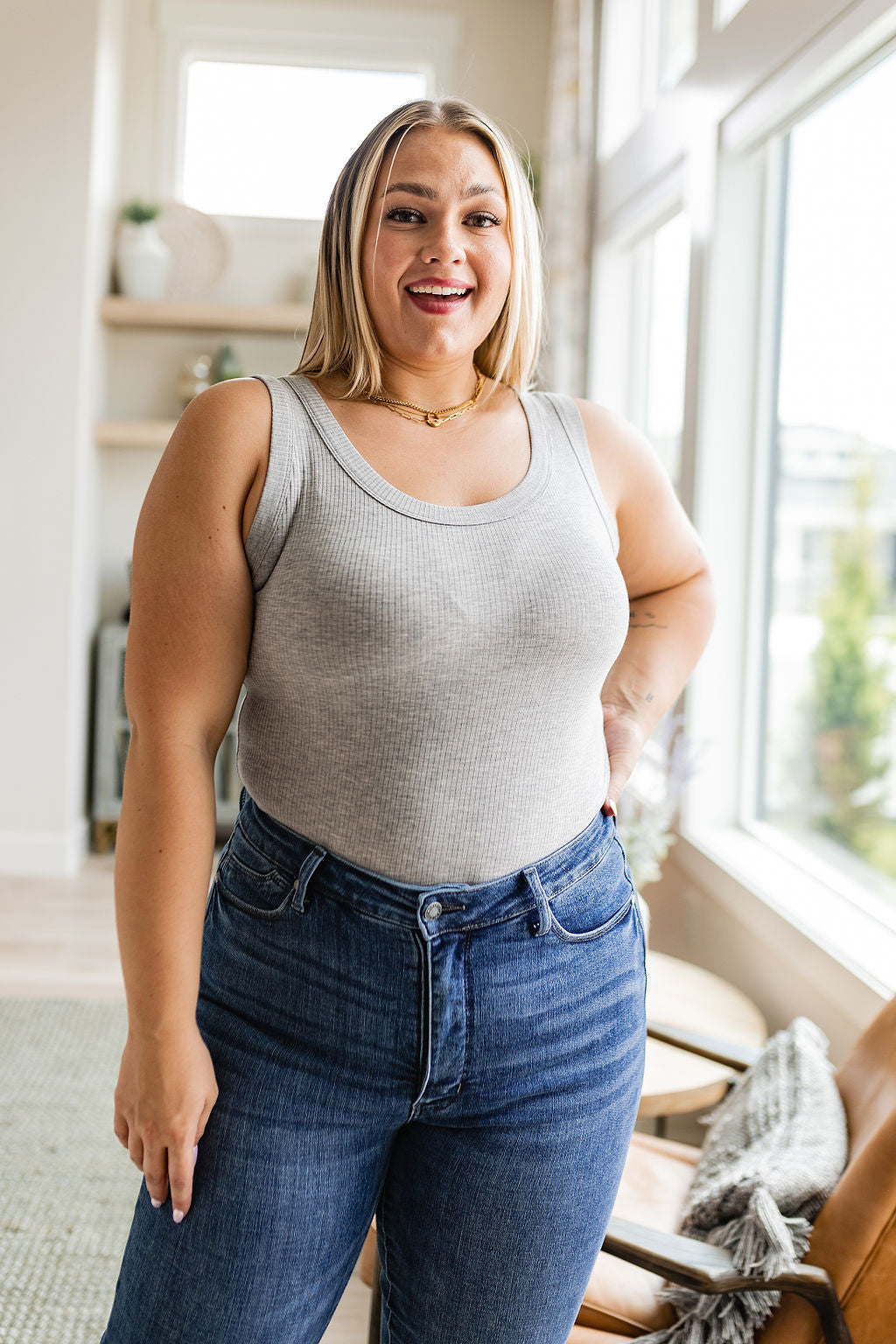 Hazel Blues® |  Just One More Ribbed Tank in Heather Grey