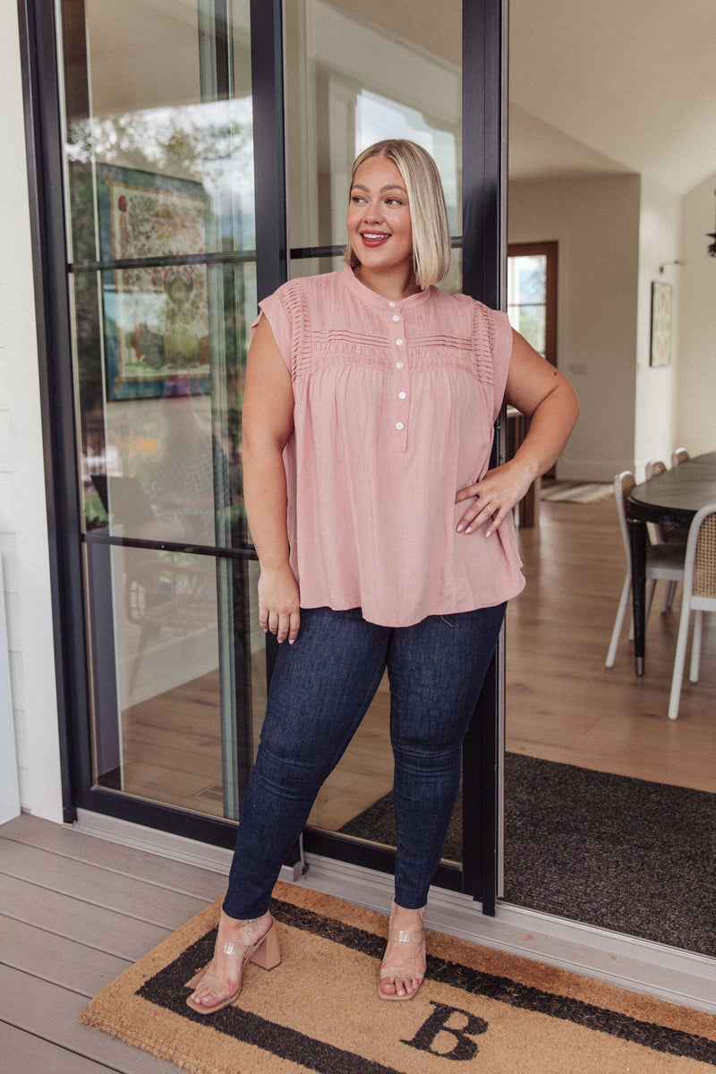 Hazel Blues® |  Pleat Detail Button Up Blouse in Pink