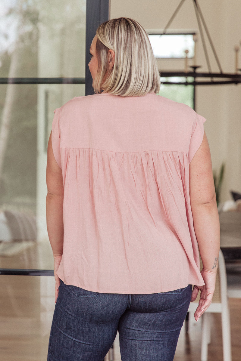 Hazel Blues® |  Pleat Detail Button Up Blouse in Pink