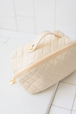 Hazel Blues® |  Large Capacity Quilted Makeup Bag in Cream