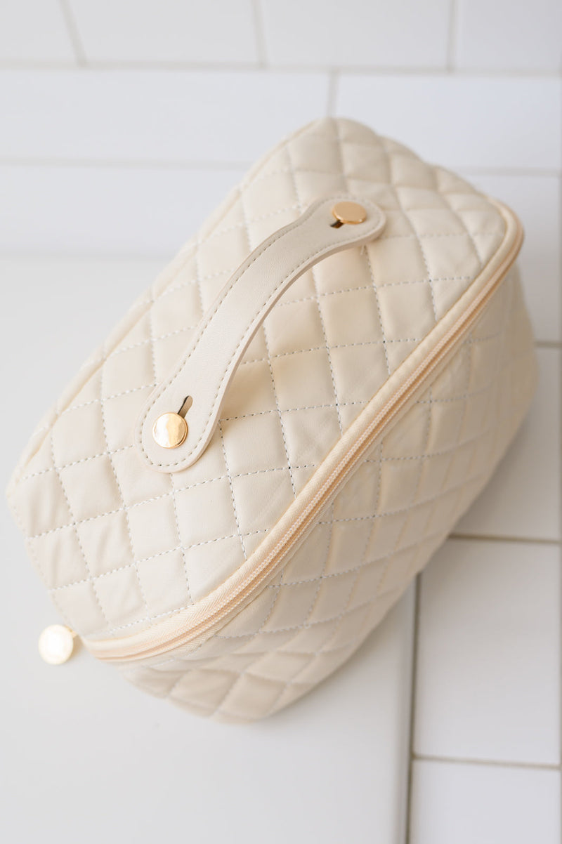 Hazel Blues® |  Large Capacity Quilted Makeup Bag in Cream