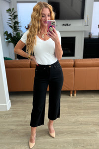 Hazel Blues® |  Lizzy High Rise Control Top Wide Leg Crop Jeans in Black