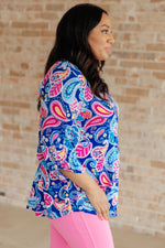 Hazel Blues® |  Lizzy Top in Royal and Pink Paisley