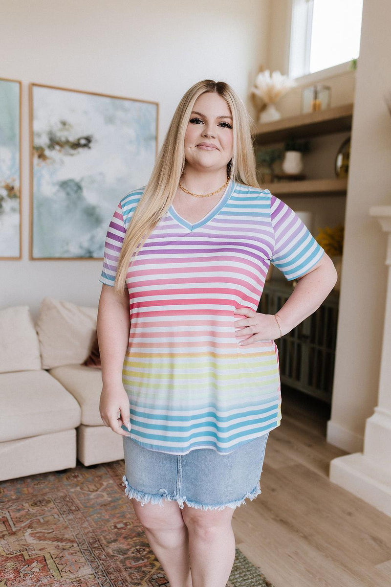 Hazel Blues® | Looking for Rainbows V-Neck Striped Top - Hazel Blues®