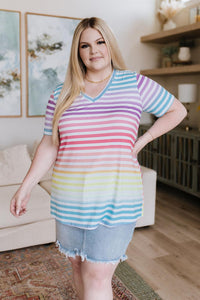 Hazel Blues® | Looking for Rainbows V-Neck Striped Top - Hazel Blues®