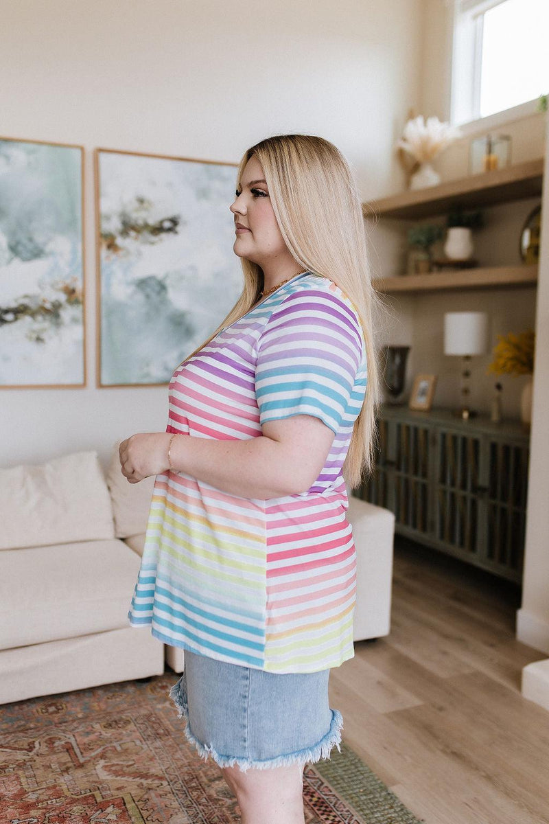 Hazel Blues® | Looking for Rainbows V-Neck Striped Top - Hazel Blues®