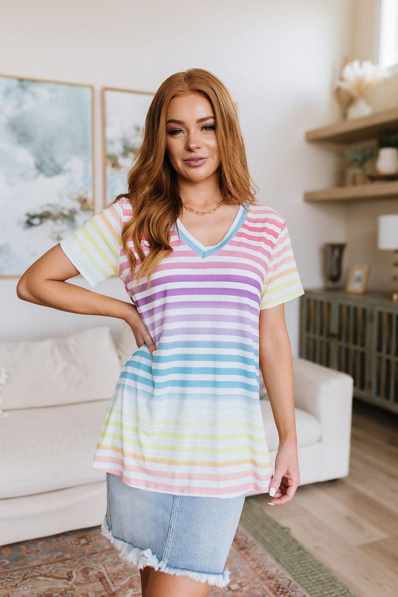 Hazel Blues® | Looking for Rainbows V-Neck Striped Top - Hazel Blues®