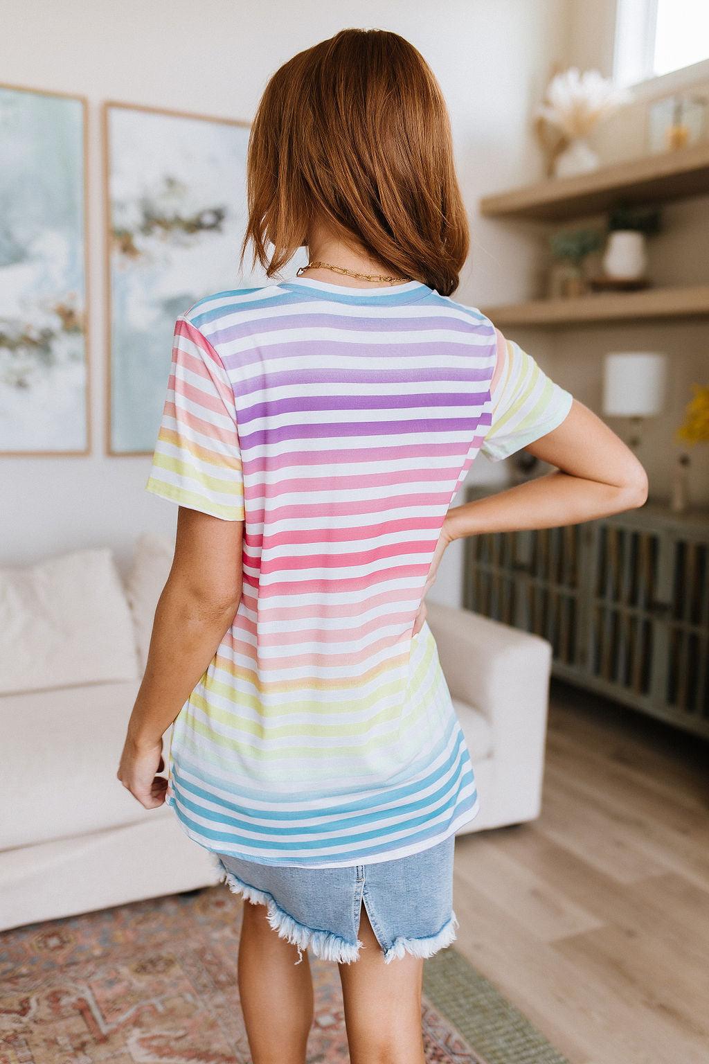 Hazel Blues® | Looking for Rainbows V-Neck Striped Top - Hazel Blues®