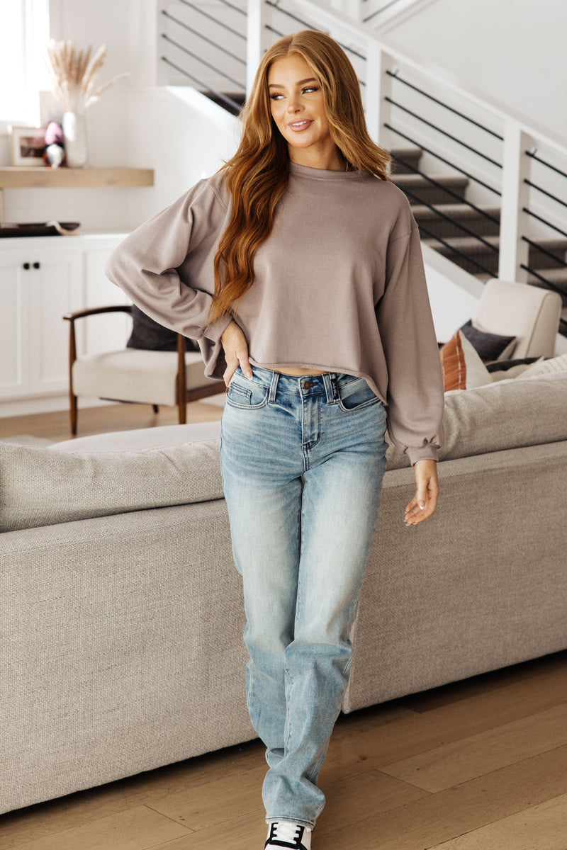 Hazel Blues® |  Lounge A Lot Cut Off Sweatshirt in Mocha