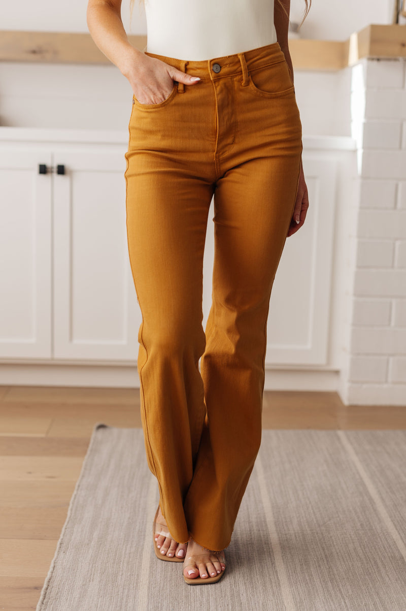 Hazel Blues® |  Melinda High Rise Control Top Flare Jeans in Marigold