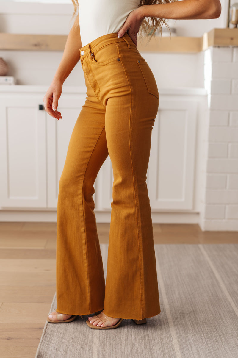 Hazel Blues® |  Melinda High Rise Control Top Flare Jeans in Marigold