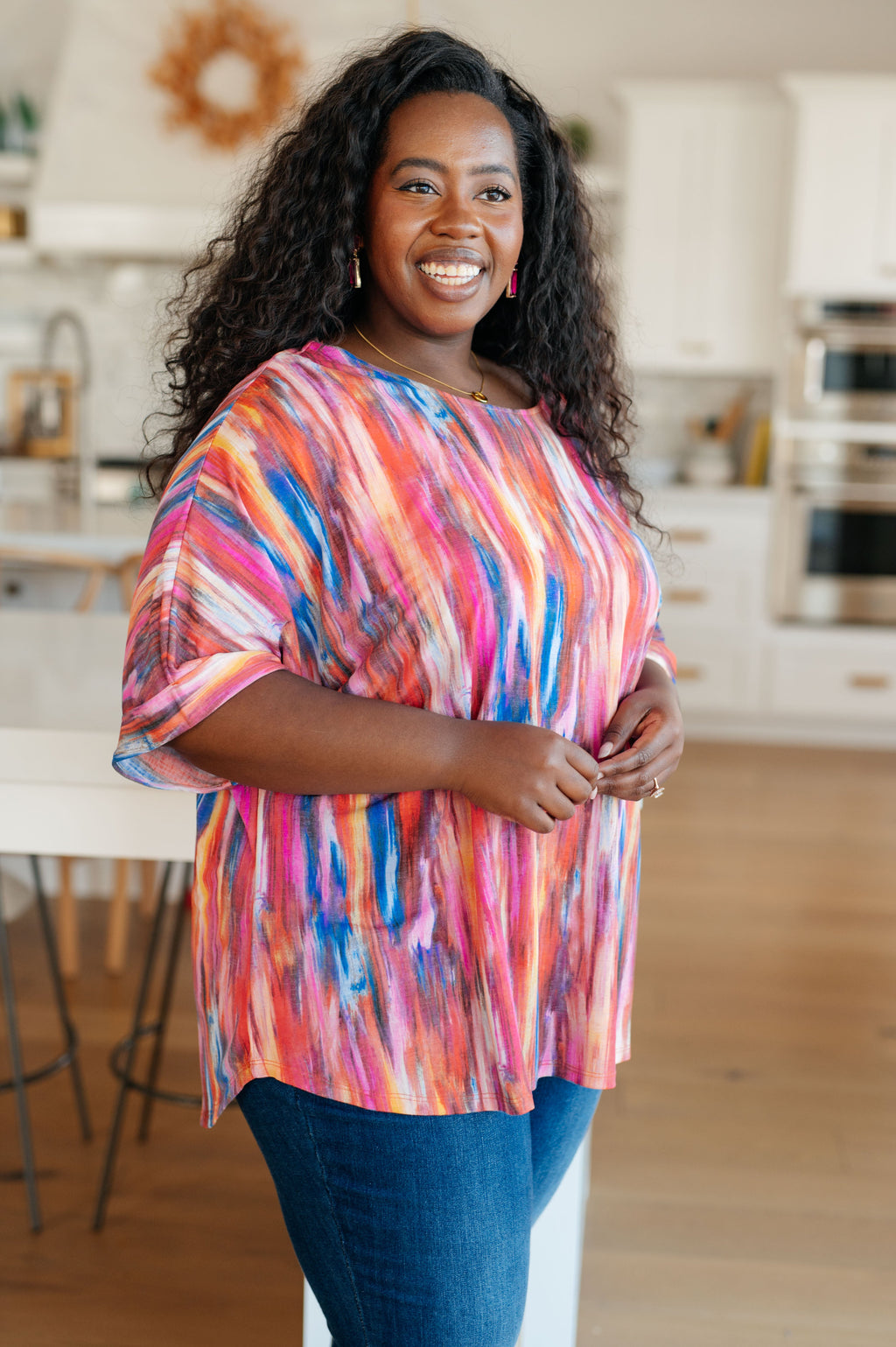 Hazel Blues® |  My Bae Boyfriend Top in Pink Kaleidoscope