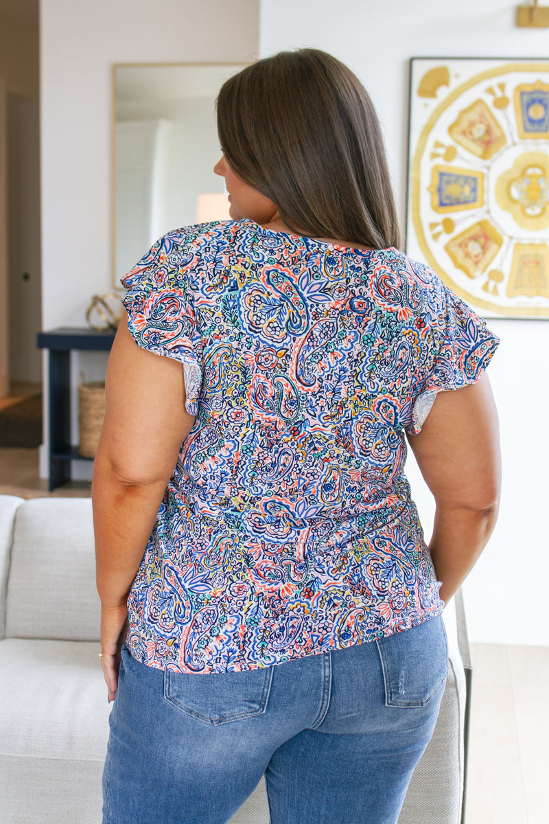 Hazel Blues® |  Patient in Paisley Flutter Sleeve Top