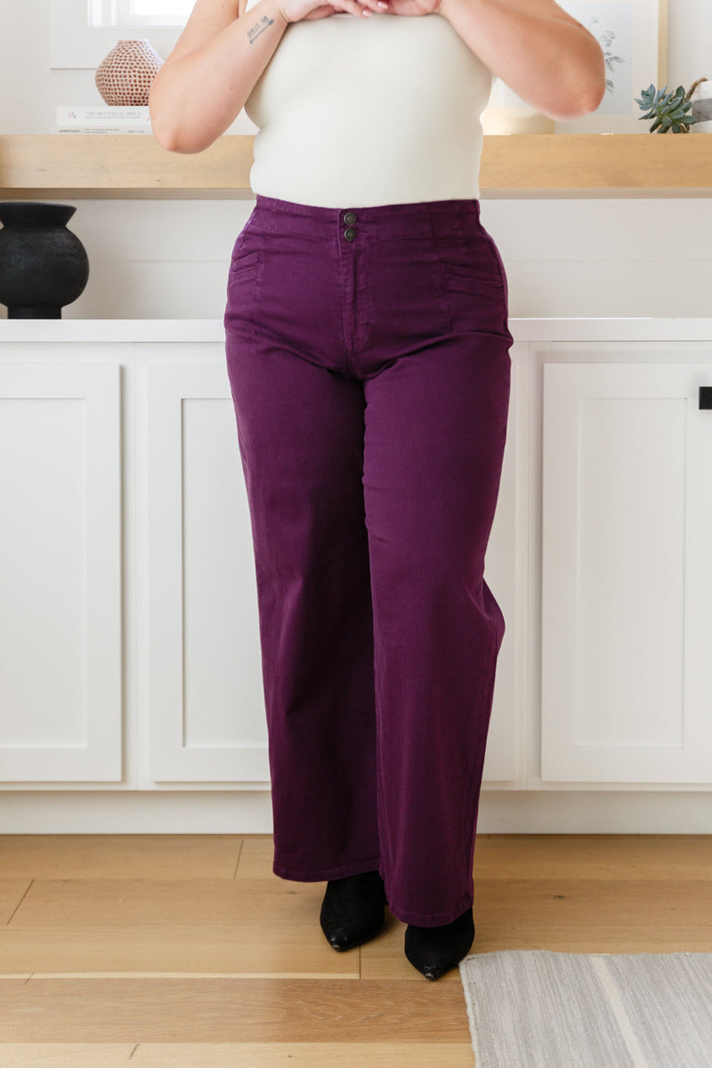 Hazel Blues® |  Petunia High Rise Wide Leg Jeans in Plum