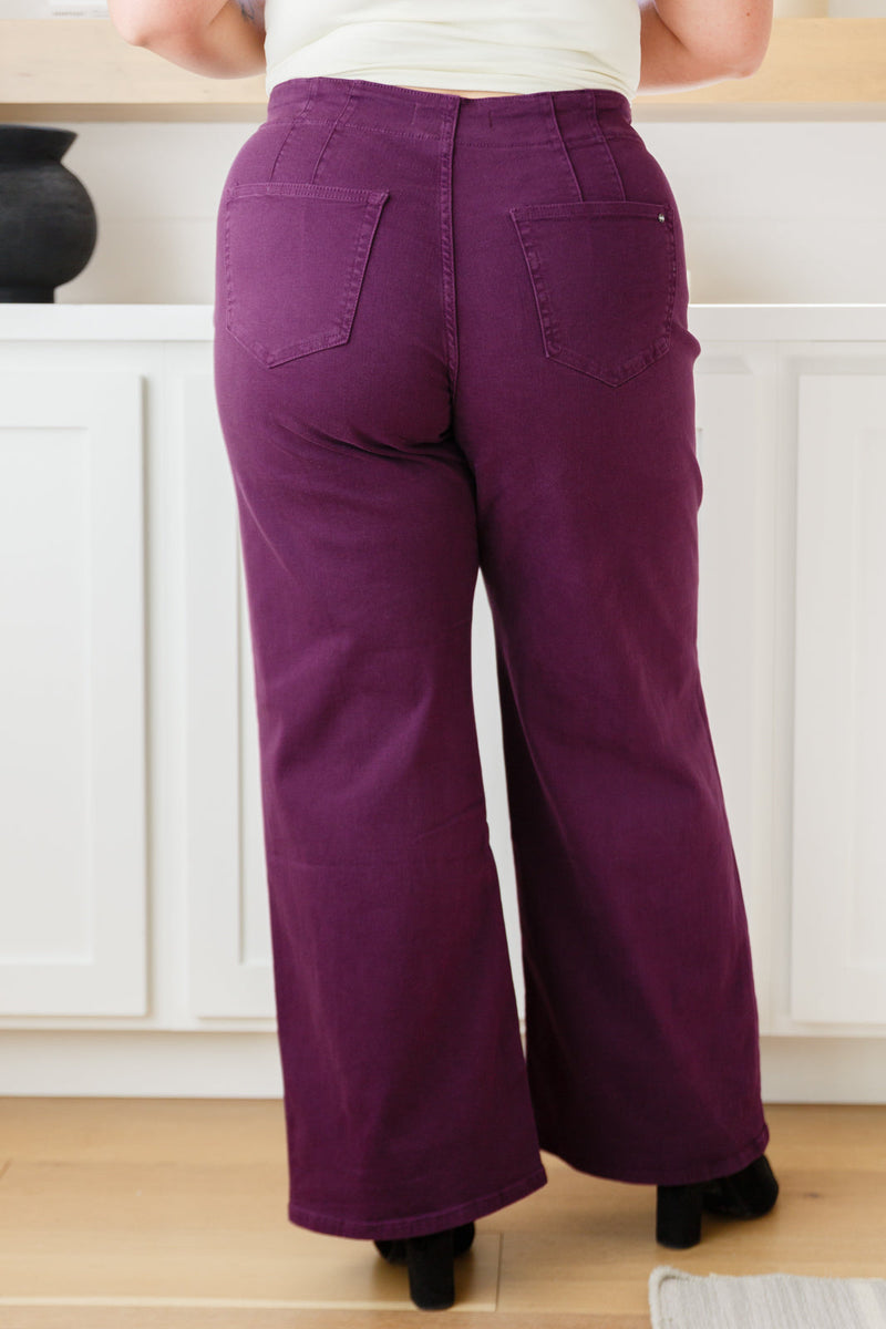 Hazel Blues® |  Petunia High Rise Wide Leg Jeans in Plum