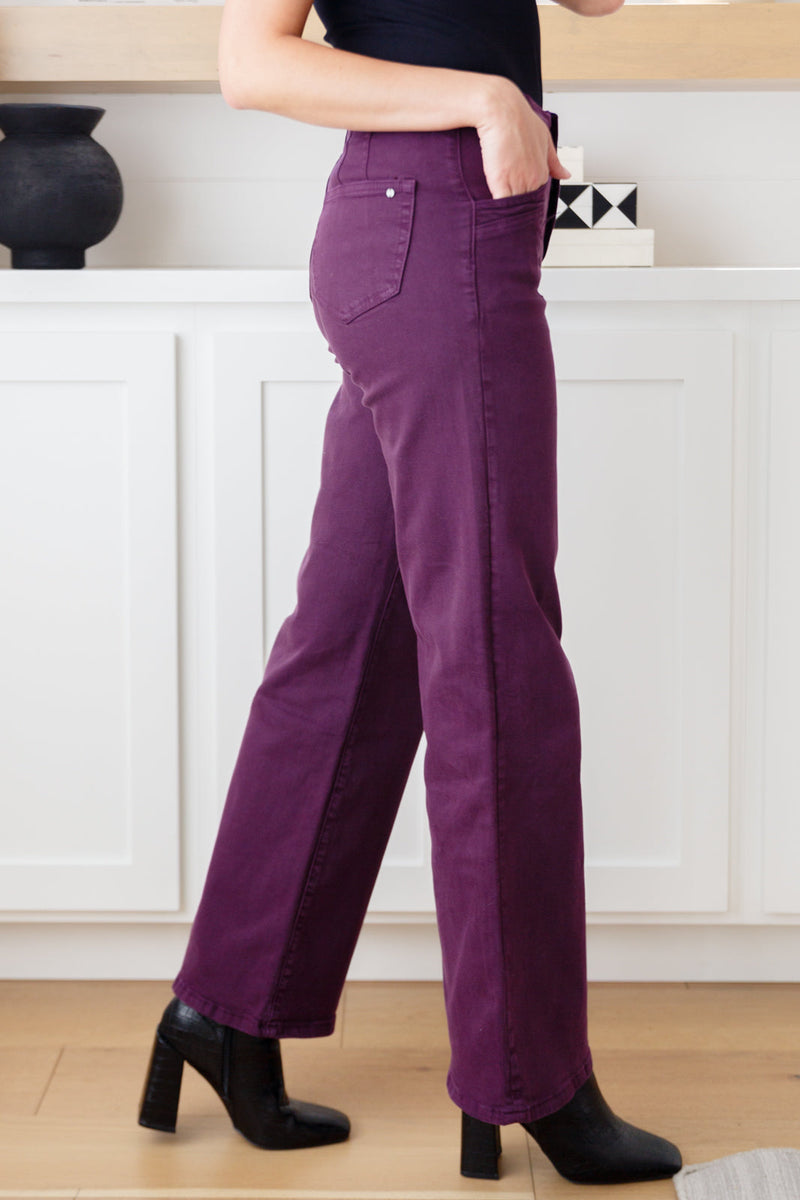 Hazel Blues® |  Petunia High Rise Wide Leg Jeans in Plum