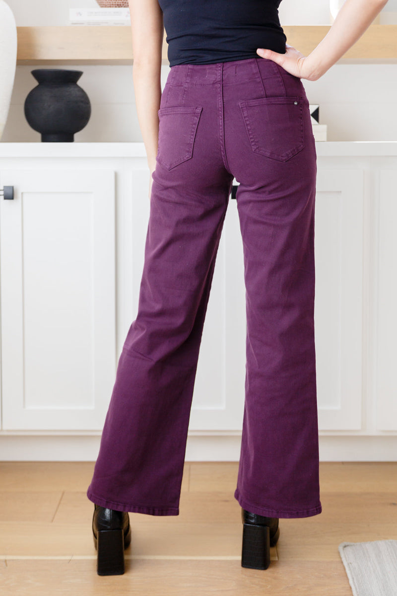 Hazel Blues® |  Petunia High Rise Wide Leg Jeans in Plum