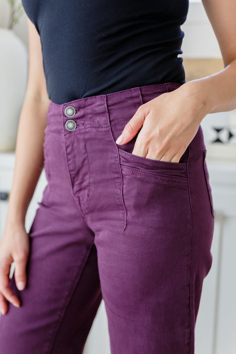 Hazel Blues® |  Petunia High Rise Wide Leg Jeans in Plum