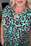Hazel Blues® |  Lizzy Cap Sleeve Top in Mint and Pink Leopard